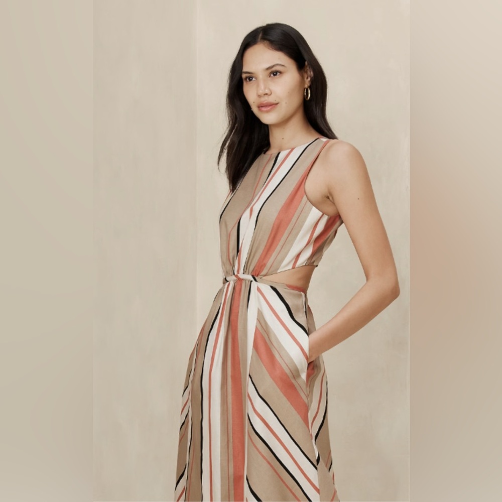 Banana Republic Women's Multicolored Striped Linen Cutout Midi Dress